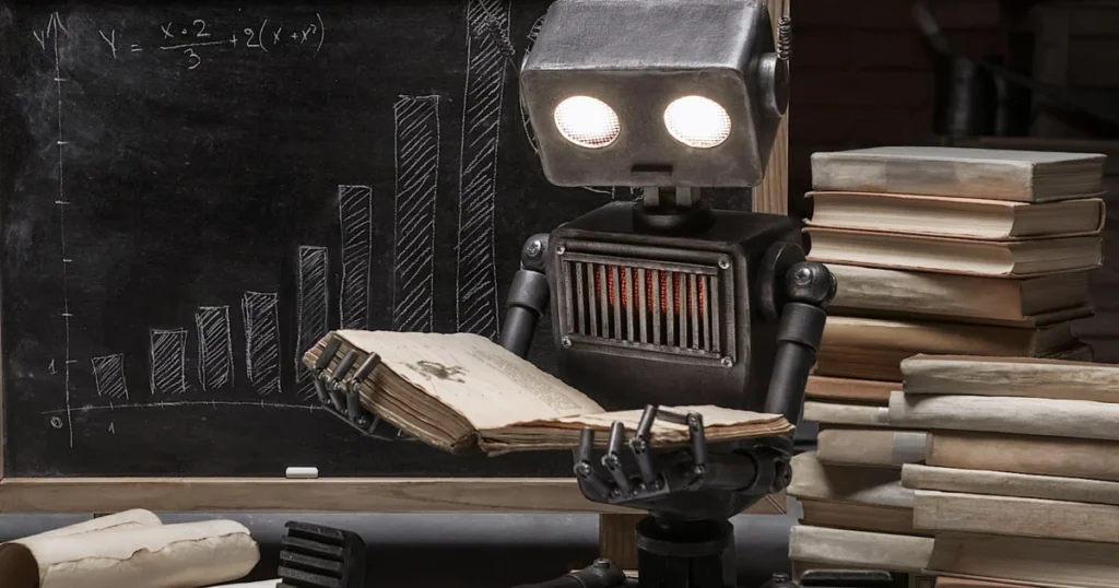 Robot,Reading,A,Book,In,The,Workshop,Of,Its,Creator