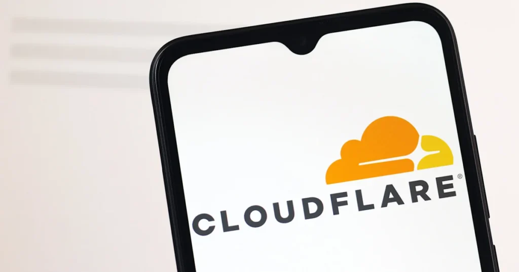 The,Cloudflare,(cloud,Flare),Logo,Is,Seen,Displayed,On,A