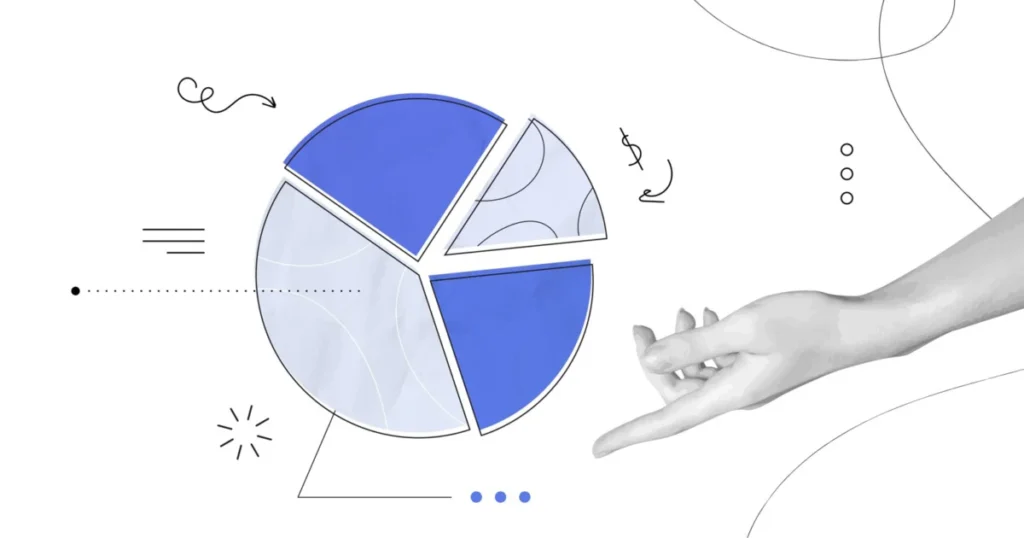 Trendy,Collage,Hand,With,Pieces,Of,Pie,Chart.,Business,Data
